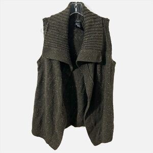 Ann Taylor Factory Speckled Brown Knit Cardigan Vest with Shawl Collar Heavier